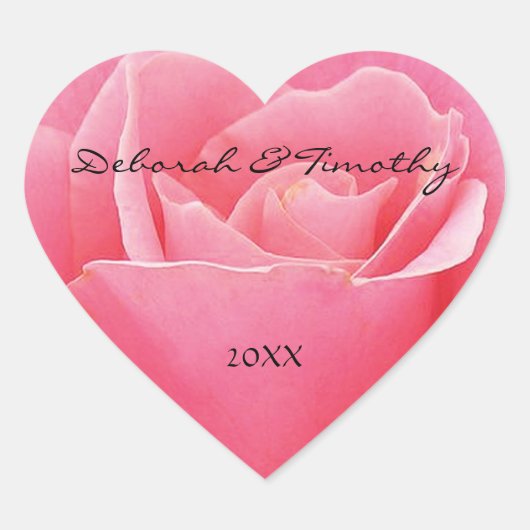 Licht roze Roos gepersonaliseerde hart bruiloft St Hart Sticker (Voorkant)