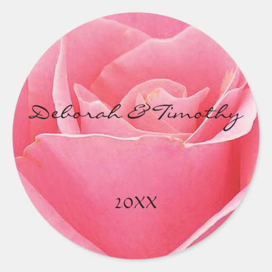 Licht roze Roos gepersonaliseerde ronde bruiloft S Sticker (Voorkant)