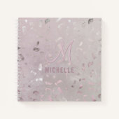 Licht roze Roos Gold Glitter Monogram Naam Michell Notitieboek (Voorkant)