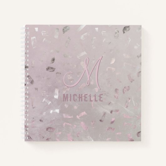 Licht roze Roos Gold Glitter Monogram Naam Michell Notitieboek (Voorkant)