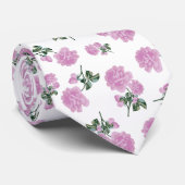 Licht roze rozen bloempatroon op wit stropdas (Opgerold)