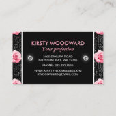 Licht roze Rozen op zwarte en witte handgeschreven Visitekaartje (Achterkant)