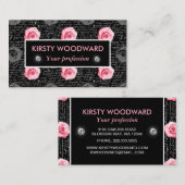 Licht roze Rozen op zwarte en witte handgeschreven Visitekaartje (Voorkant / Achterkant)