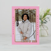 Licht Roze Sport Kaart Folie Afstudeerder Aankondi (Staand Voorkant)