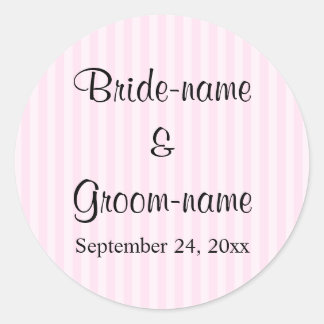 Licht roze strepen bruiloft ronde sticker