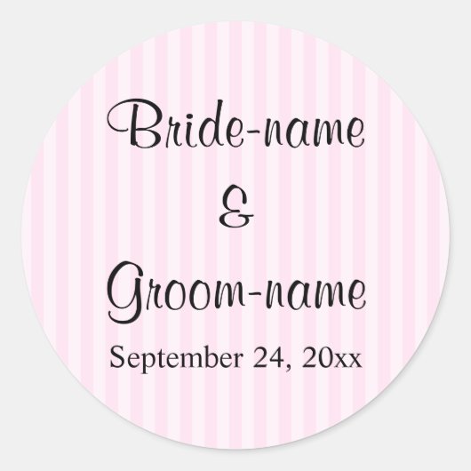 Licht roze strepen bruiloft ronde sticker (Voorkant)