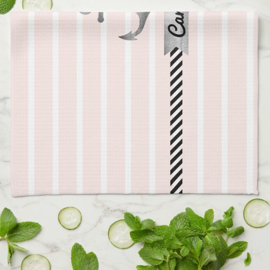 Licht Roze Strepen Grijs Waterverf Anker Custom Theedoek (Gevouwen)