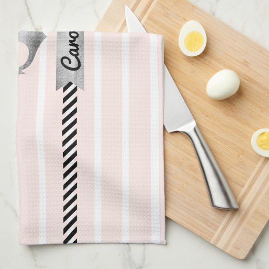 Licht Roze Strepen Grijs Waterverf Anker Custom Theedoek (Quarter Fold)