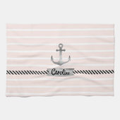 Licht Roze Strepen Grijs Waterverf Anker Custom Theedoek (Horizontaal)