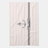 Licht Roze Strepen Grijs Waterverf Anker Custom Theedoek (Verticaal)