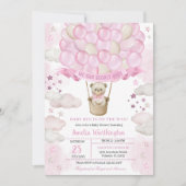 Licht roze Teddy Bear Hot Air Baby shower Kaart (Voorkant)