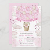Licht roze Teddy Bear Hot Air Baby shower Kaart (Voorkant / Achterkant)