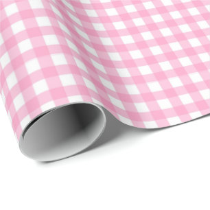 Licht roze   Wappapier van witte gingham Cadeaupapier