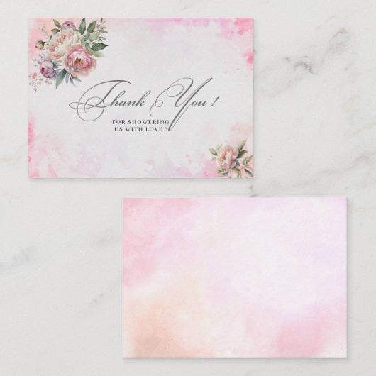 Licht roze Waterverf Bloemen baby shower bedankt Notitiekaartje (Voorkant / Achterkant)