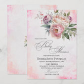 Licht Roze Waterverf Bloemen Baby Shower Kaart (Voorkant / Achterkant)
