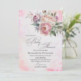 Licht Roze Waterverf Bloemen Baby Shower Kaart