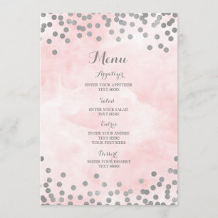 Licht roze Waterverf Silver Confetti Weddenschap M Menu