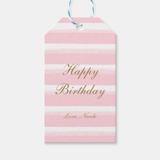 Licht roze Waterverf Stripes CadeauLabel (Voorkant)