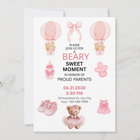 LICHT ROZE WIT 5X7 FLAT MEISJE BABYSHOWER KAART (Voorkant)