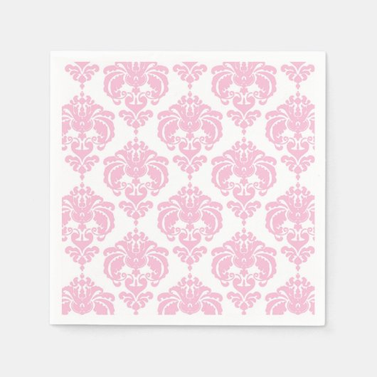 Licht Roze & Wit Damask Chic Elegant Party Servet (Voorkant)