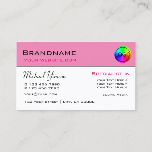 Licht roze wit eenvoudig met Logo Professional Visitekaartje (Achterkant)