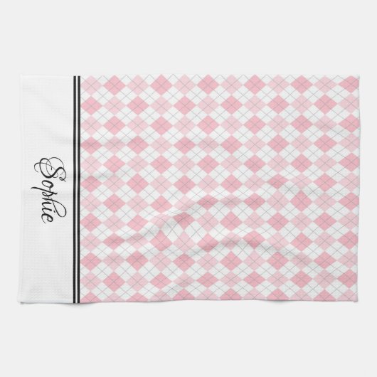 Licht Roze & Wit Gepersonaliseerd Theedoek (Horizontaal)