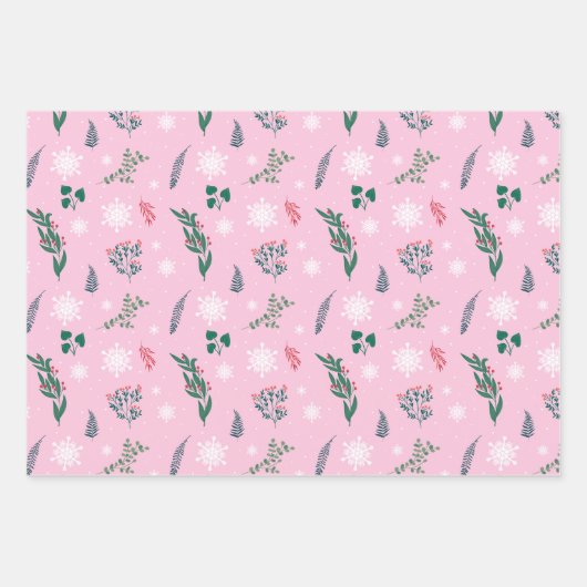Licht roze & wit Schattigee wintersneeuw Inpakpapier Vel (Voorkant 2)