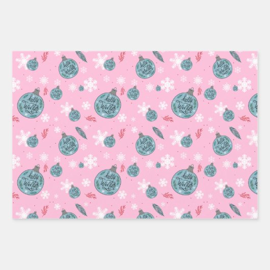 Licht roze & wit Schattigee wintersneeuw Inpakpapier Vel (Voorkant 3)