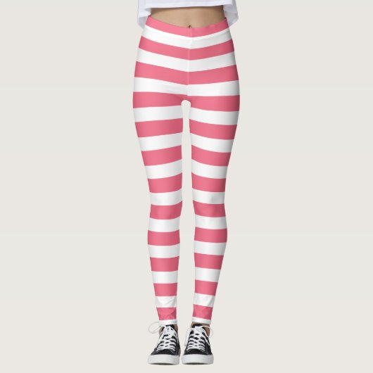 Licht roze & witte streep leggings (Voorkant)