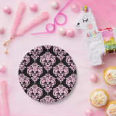 Licht roze & zwart damast chique elegante partij papieren bordje (Feest)