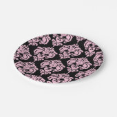 Licht roze & zwart damast chique elegante partij papieren bordje (Gekanteld)