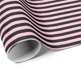 Licht roze | Zwart gestreept inpakpapier