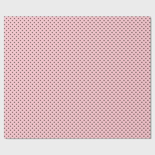 Licht roze | Zwart polka dot inpakpapier (Vlak)