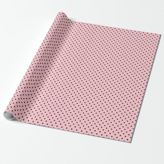 Licht roze | Zwart polka dot inpakpapier (Uitgerold)