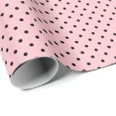 Licht roze | Zwart polka dot inpakpapier (Rol Hoek)