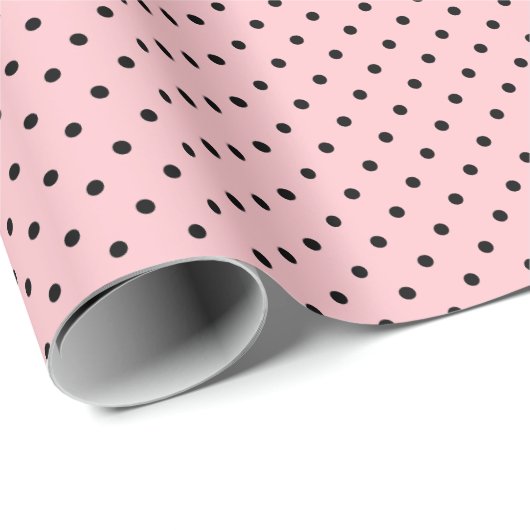 Licht roze | Zwart polka dot inpakpapier (Rol Hoek)