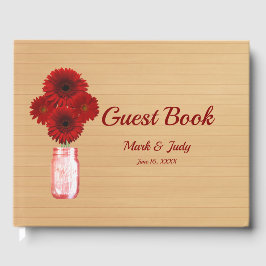 Licht Rustic Red Floral Mason Jar Wedding Gastenboek