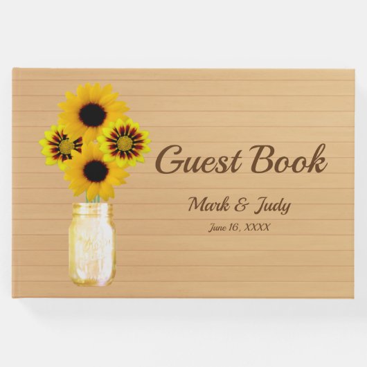Licht Rustic Yellow Floral Mason Jar Wedding Gastenboek (Voorkant)