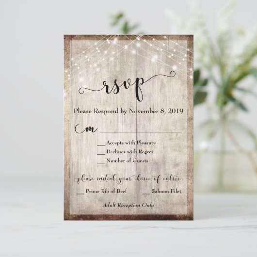Licht Rustiek Hout & Lichten RSVP met Menu (Staand voorkant)