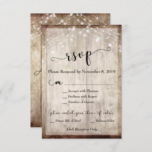 Licht Rustiek Hout & Lichten RSVP met Menu (Voorkant / Achterkant)
