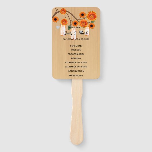 Licht Rustiek Sinaasappel Bloemen Mason Jars Bruil Handwaaier (Voorkant)