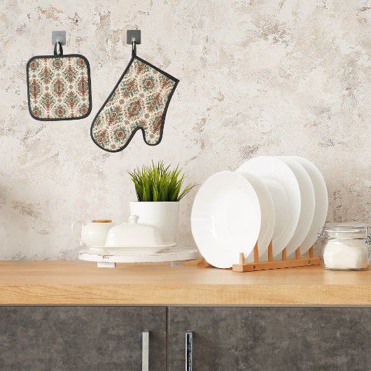 Licht rustiek traditioneel ovenwant & pannenlap set