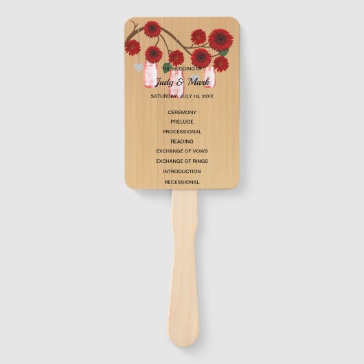 Licht Rustisch Rood Mason Jars Weddenschap Handwaaier (Voorkant)