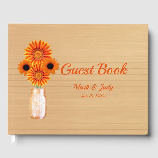 Licht Rustisch Sinaasappel Floral Mason Jar Weddin Gastenboek (Voorkant)