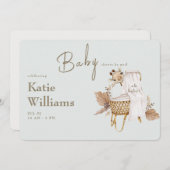 Licht Sage Baby shower Bassinet Giraffe Virtual Kaart (Voorkant / Achterkant)