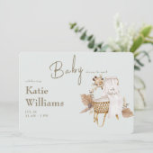 Licht Sage Baby shower Bassinet Giraffe Virtual Kaart (Staand voorkant)