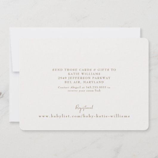 Licht Sage Baby shower Bassinet Giraffe Virtual Kaart (Achterkant)