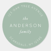 Licht Sage Familienaam Retouradres Modern Ronde Sticker (Voorkant)