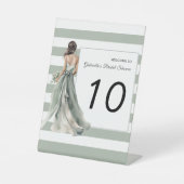 Licht Sage Groen Boho Strepen Vrijgezellenfeest Reclamebord Met Voetstuk (Voorkant)