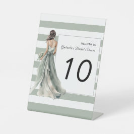 Licht Sage Groen Boho Strepen Vrijgezellenfeest Reclamebord Met Voetstuk